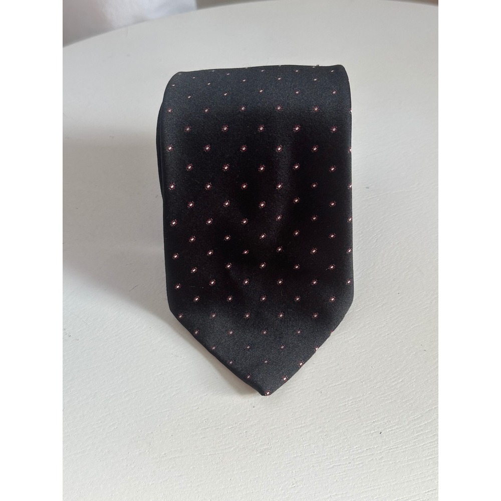 American Edition Mens Tie Black Red White Pin Dot Micro Floral Silk Blend USA
